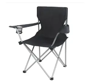 Ozark Trail Basic Quad Folding Camp Chair with Cup Holder, Black, Adult