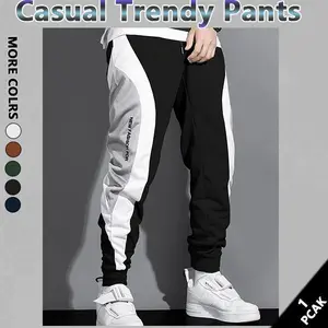Men's Regular Fit  Splicing color Drawstring Waist Sweatpants, Casual Pocket Design Pants for Fall & Winter, fall outfit Men's Trousers for Daily Wear