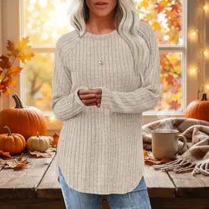 Women's Long Sleeve Tunic Top Shirt - Loose Fit Crewneck Pullover Sweater with Curved Hem, Elegant Dressy Fall Clothes for 2025, Comfortable Casual Blouse Perfect for Daily Wear, Office, and Outings
