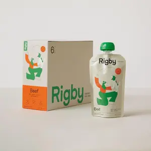 Rigby Organic Beef Squeeze Pouch Treat For Dogs - 6 Pack - Low Calorie Snack with Sweet Potato & Spinach - High Protein Healthy Snack for Training Meal Topping & On-The-Go Adventures