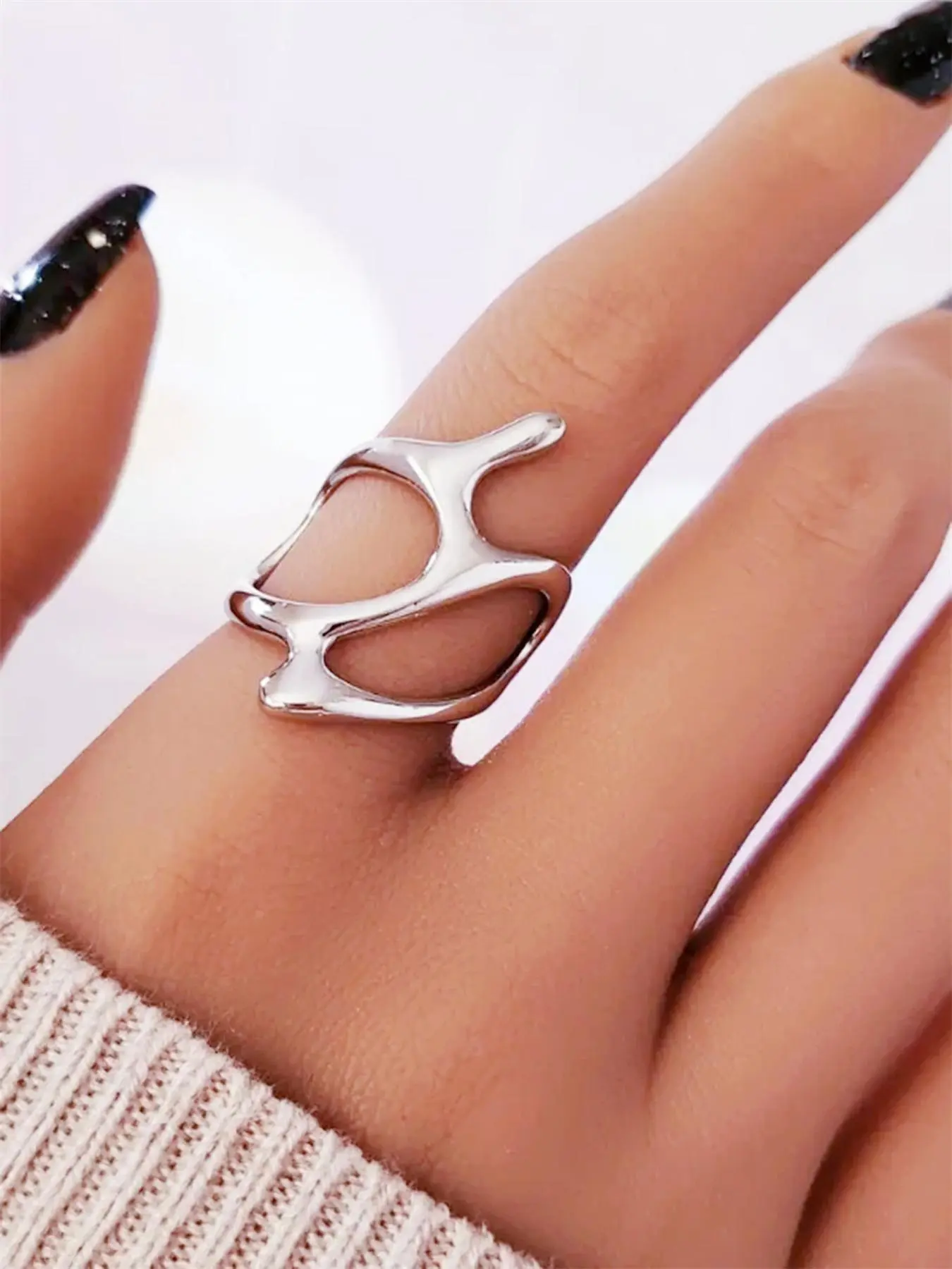 Geometric Design Cuff Ring, Adjustable Rings, Fashion Accessories for Women & Girls, Trendy All-match & Exquisite Jewelry for Birthday Gift