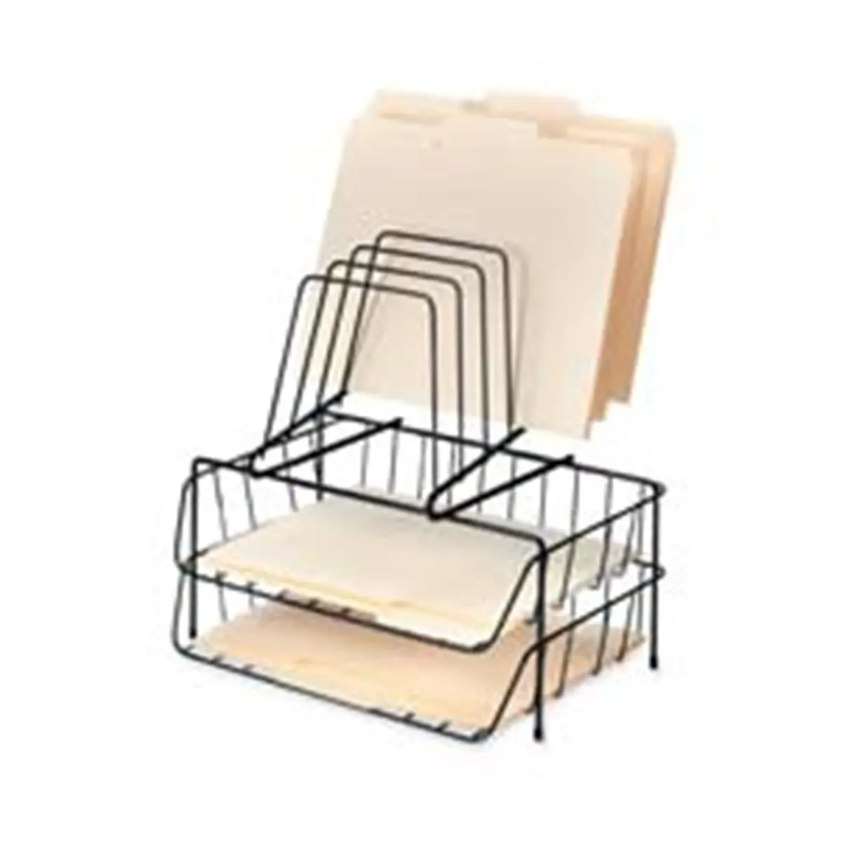 Fellowes FEL72391 Rectangular Freestanding Double Letter Tray with Graduated 6-Compartment Side-Loading Step File, Office Desk Organizer for Office Workers, 2 Combined Units for Space Saving, 13x6.88inx10.13inx14in, Black