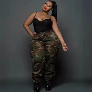 Street Casual Large-size Sweatpants For Women, Camouflage Printed Bottoms, Loose Slim Feet Trousers Versatile Fabric Womenswear High Waist Polyester Style