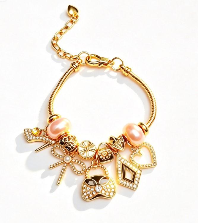 Gold Snake Chain Charm Bracelet for Women, Dainty Pink Pearl Beads Bracelet with High Heel, Bow, Handbag, Heart Diamond Crystal Charms, Adjustable Extension Link Jewelry Gift for Girls Gold Snake Chain Charm Bracelet for Women, Dainty Pink Pearl Beads Bracelet with High Heel, Bow, Handbag, Heart Diamond Crystal Charms, Adjustable Extension Link Jewelry Gift for Girls