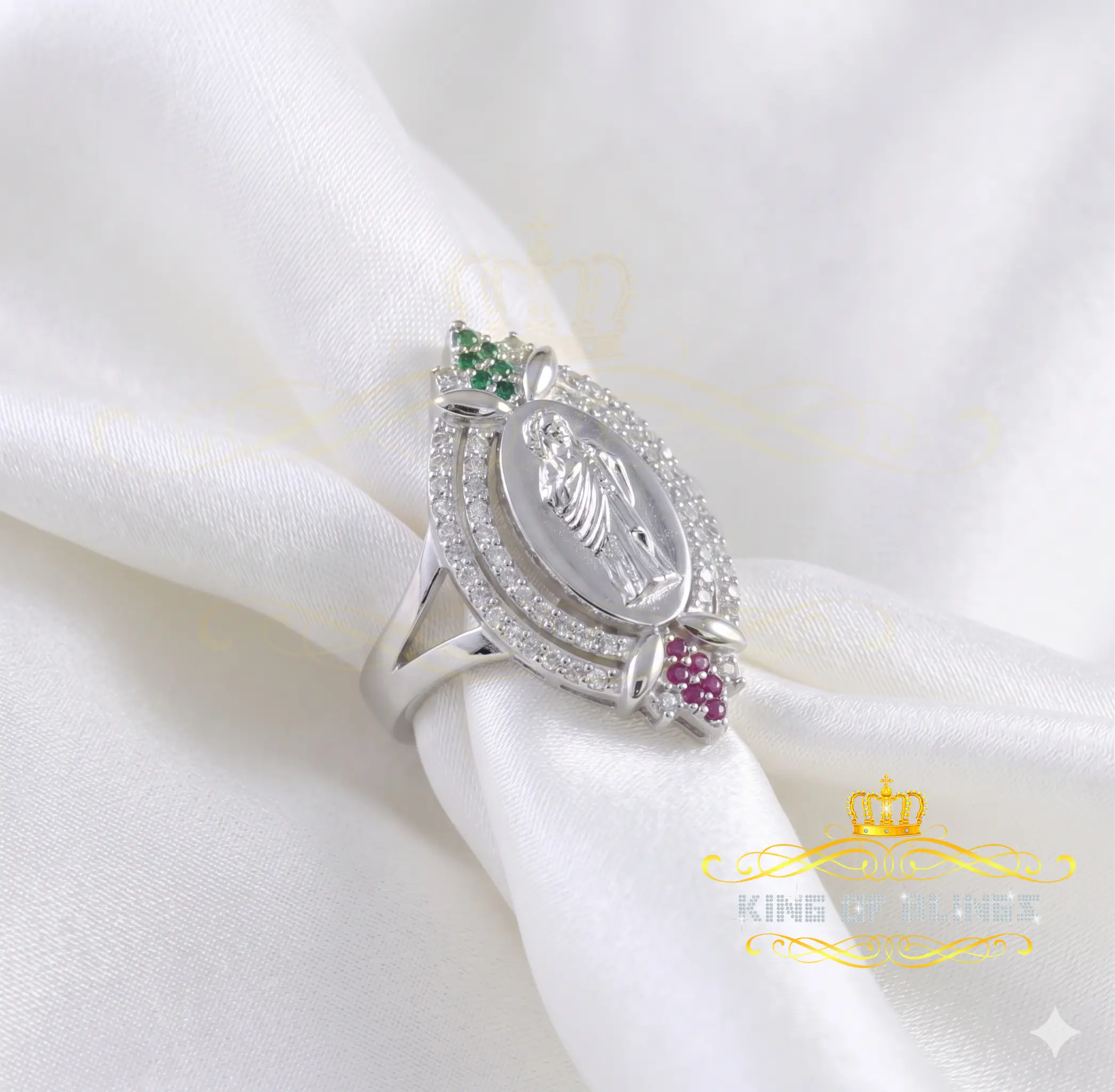 King Of Bling'sWhite CZ 925 Sterling Silver Catholic St Jude Fancy Women's Religious  Ring SZ 7