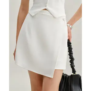 rihoas Women's Elegant Waisted Basic Solid Woven Polyester Fabric Skirt - Button-Detailed Women's Bottoms,summervibes