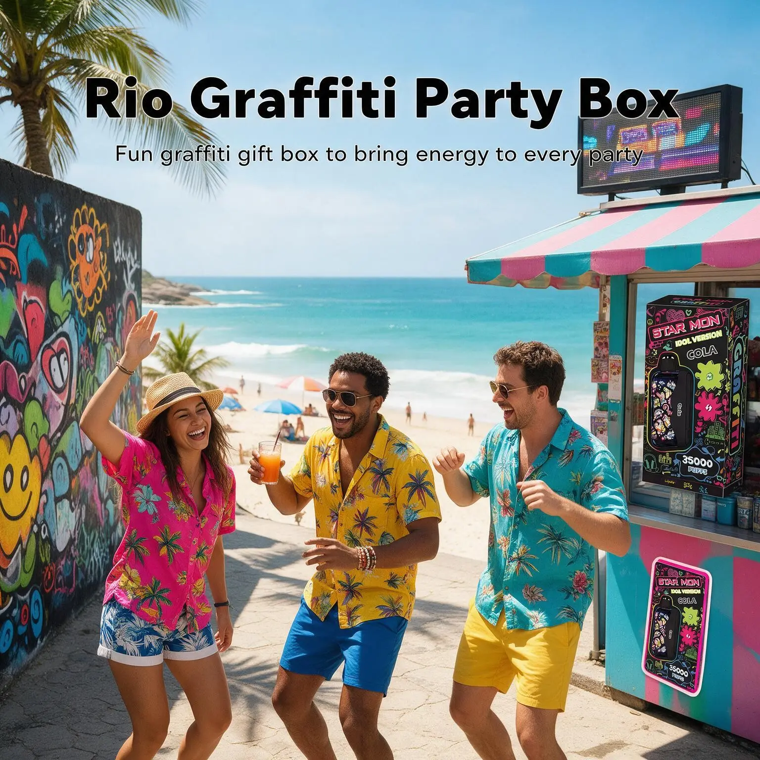 Graffiti Print Neon Fluorescent Large Capacity Container, Reusable Unique Trendy Shape with Capacity Indicator, Infused with Natural Plant Essence