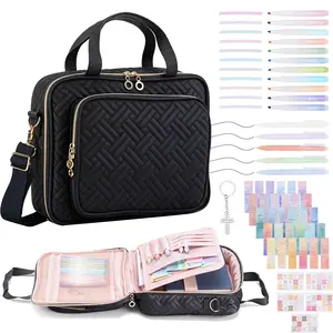 Bible Cover Case with Shoulder Strap, All-in-One Bible Journaling Kit, Study Supplies with Highlighters, Tabs & Gel Pens, Book Carrying Case & Christian Gift Bag for Woman