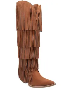 Dingo Women's Wild  Suede Fringe Tall Western Boot Snip Toe - Di 276-Brown