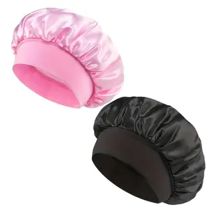 2-piece set fashionable wide-brim sleep cap, European and American classic solid color shower cap, women's hair protection cap, reduces hair friction, makes hair smoother