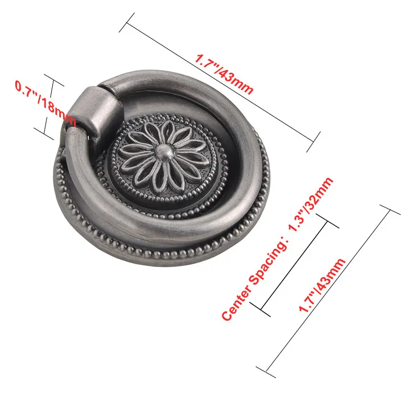 Utopia Alley HW279PLPT011-10 Medici Cabinet Ring Pull Knob - Decorative Cabinet Drop Pull Knobs for Cabinets and Drawers - Vintage Cabinet Hardware with Hand Finished Pewter - Metal Drawer Pull Knobs 1 5/8" - Pack of 10
