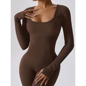 2025 Women's Elastic Ribbed Jumpsuit - Compression Yoga Fitness Outfit - Jumpsuit, Work Pants