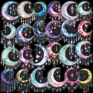 56 Tassel Crescent Transparent PET Stickers - Waterproof Decorative DIY Stickers for Suitcases, Phone Cases, Laptops, Helmets, Skateboards