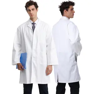 Professional Lab Coat for Men Long Sleeve Doctor Uniform with 3 Pockets Laboratory Jacket (White)