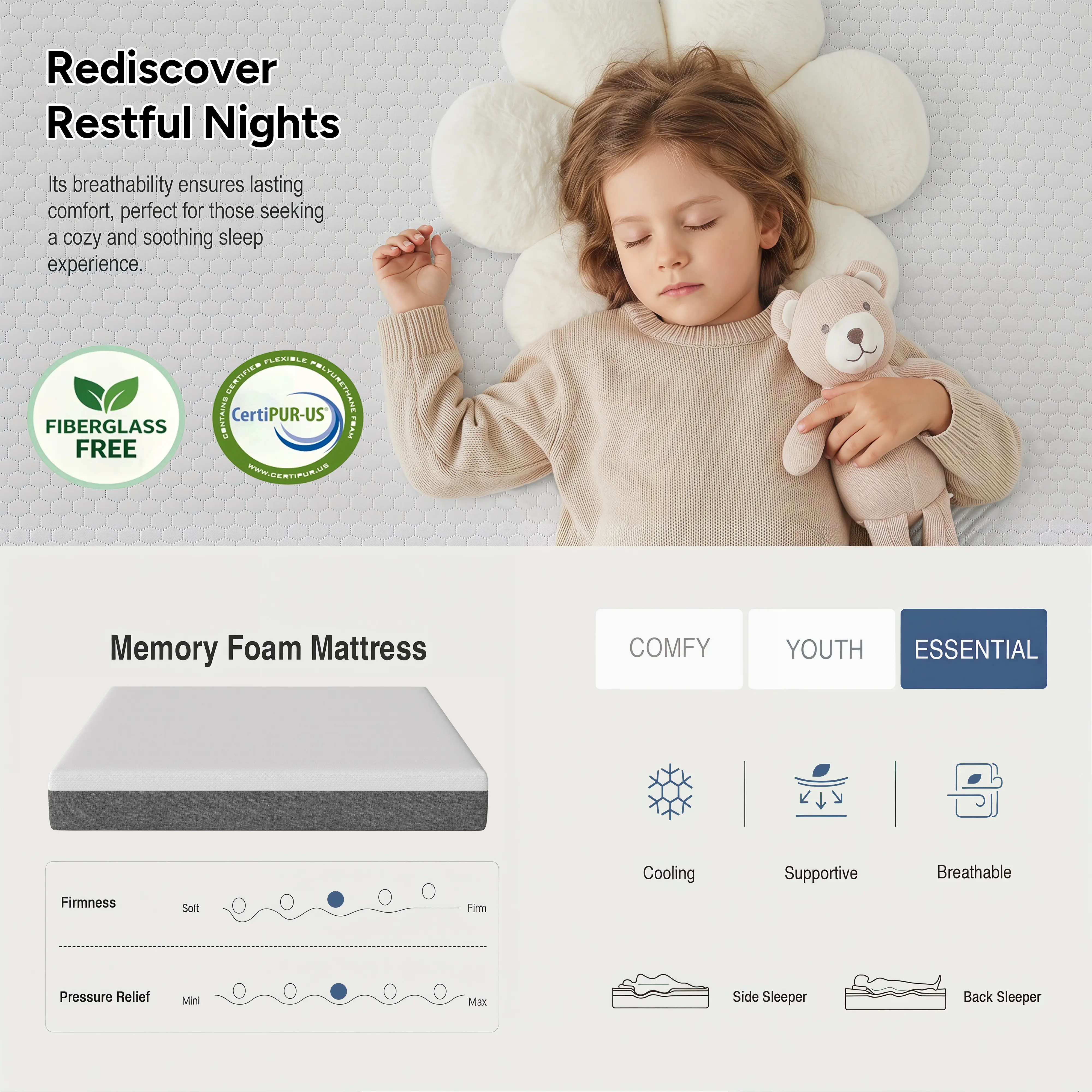 Summer 6/10Inch Gel Memory Foam Mattress – Pressure Relief & Motion Isolation, queen size mattress Breathable Medium Firm Comfort 6/10 Inch Twin/Full/Queen/King Mattress