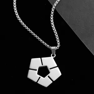 Cross-border blue prison soccer necklace with Bluelock emblem pendant, blue lock cartoon-style titanium steel pendant accessory.