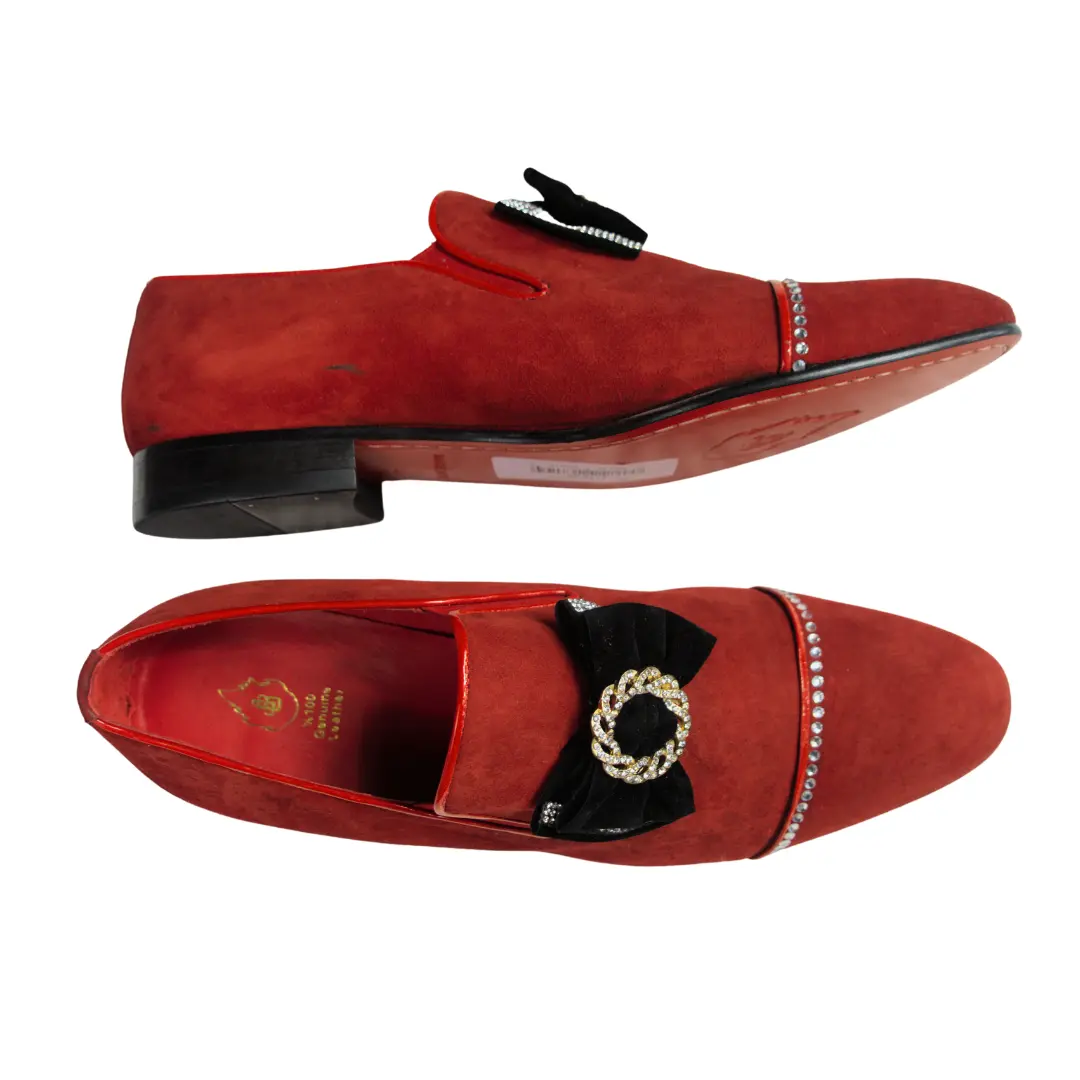 JB Designs Leather Suede Shoe with Black Bow and Gold Ring
