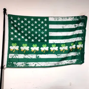Irish-style flag banner - made of durable polyester material and decorated with a bright green shamrock pattern, suitable for indoor/outdoor environments.