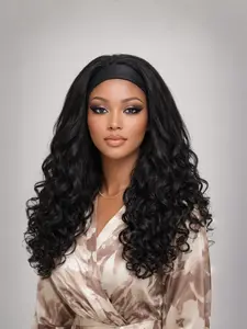 Yaki Curly Headband Wigs for Women, Yaki Kinky Straight Headband, Curly Ends Synthetic Wig, Beginner-Friendly