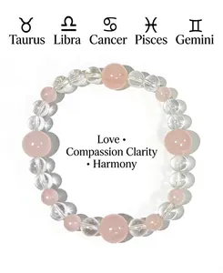 Love & Clarity Crystal Bracelet – Rose Quartz & Clear Quartz|One-of-a-Kind Love & Balance Bracelet for Taurus, Libra, Cancer, Pisces, Gemini