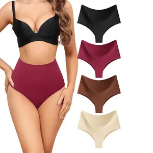 LEVAO 4 Pack Gentle Tummy Control for Women Shapewear, Women's High Waist Seamless Thongs, Shaper Panties, No Show Postpartum Underwear