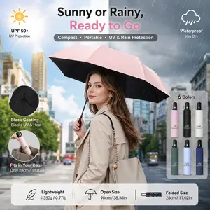 Compact Travel Umbrella, Windproof Waterproof UV Blocking Folding Umbrella with Black Coating, Auto Open Close Retractable 3-Fold Design, Double Rib Structure, Large Lightweight Portable Sun & Rain Umbrella for Women Men, Car, Outdoor & Travel