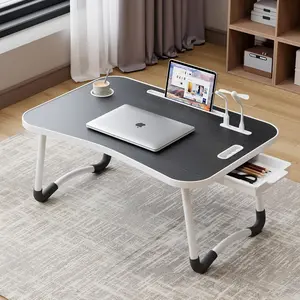 Oversized Foldable Laptop Bed Desk, Office, Computer, Bed - Durable Wooden Tray with Cup Holder, Drawer, USB Fan & Light, Tiltable Tabletop, Sleek Black, Portable for Bed/Sofa/Floor - Back-to-School Gift, Apartment