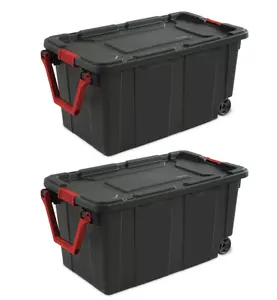 Extra Large Storage Bin, 40 Gallon Wheeled Plastic Storage Container with Handle, Black, Pack of 2, Industrial