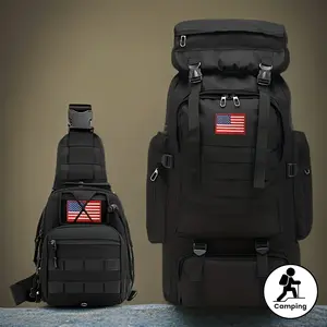 Set of 2pcs 80L Backpacks Suitable for Hiking, Camping, And Mountaineering. Tactical Design for a 3-Day Assault Pack, Includes a Chest Pack. Ideal for Outdoor Activities Like Travel, Work, Hunting, Hiking, And Sports, Perfect for Men
