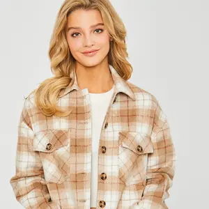 Camel Cropped Shacket- Plaid Cropped Jacket