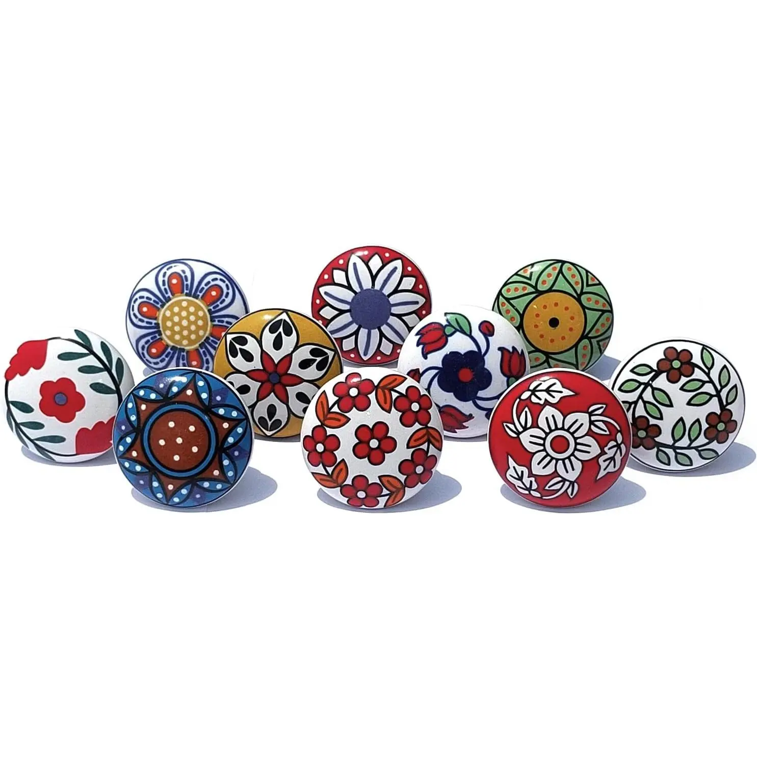 Vinta Multicolor Printed Ceramic Pull Knobs for Kitchen Cabinet, Door & Drawer, Wardrobe, Cupboard (t of 10) Sknob001