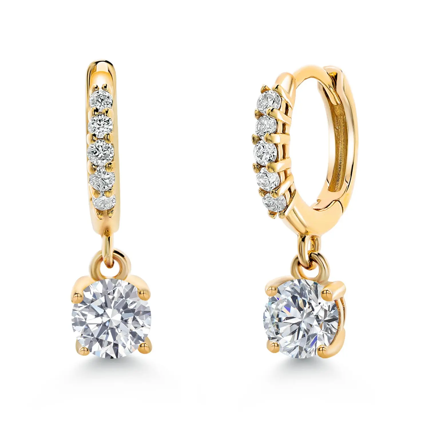 10K Yellow Gold Lab Grown Diamond Dangle Huggie Earrings