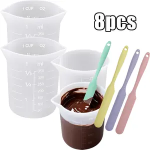 8PCS Silicone Chocolate Melting Cups And Heat-Resistant Jar Spatulas Set,Squeeze And Pour Liquid Measuring Cups, Non-Stick Mixing Cups for Crafts,Kitchen Tools