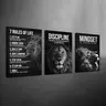 3 Count Wood Framed Canvas Modern Inspirational Lion Wall Art, 7 Rules of Life & Mindset Quotes Prints, Ready To Hang, Waterproof Canvas, Motivational Wall Decor for Home Office & Personal Growth Spaces, Wooden Wall Art, Decoration Items