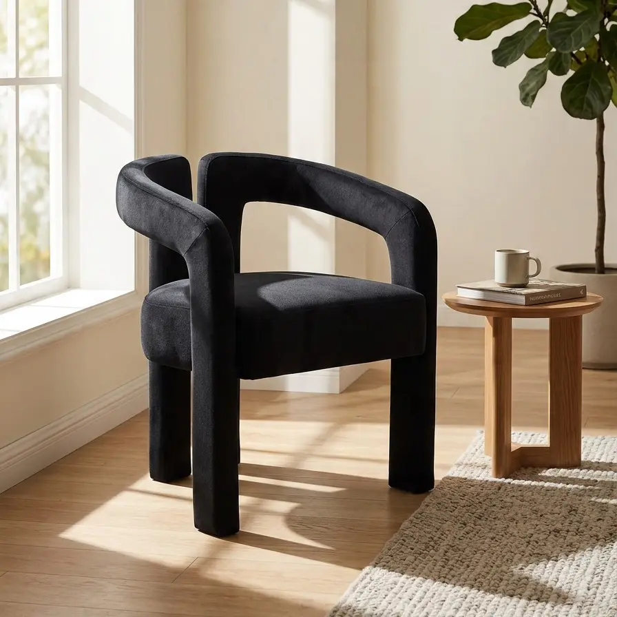 Modern Velvet Barrel Dining Chair Set of 2, Comfy Round Back Accent Chairs with Arm, Solid Wood Frame Upholstered Side Chair for Living Room, Kitchen, Bedroom, Reception Room
