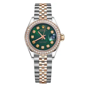 Rolex Lady-Datejust 26mm Automatic Watch, Stainless Steel & Rose Gold, Olive Green Bezel with Diamonds, Women’s Watch WHP042308