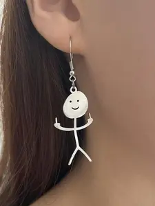 Funny Middle Finger Cartoon Earrings, Creative Cute Stainless Steel Jewelry, Kawaii Style Unique Gift for Women, Playful Design