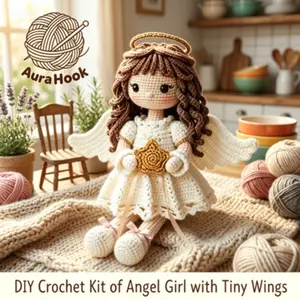 DIY Crochet Angel Girl with Tiny Wings Craft Kit Suitable for Adults - Complete Crochet Set with Step-by-Step Tutorials, English Manual & Yarn for Handmade Gifts (No Chemicals, All- Amigurumi Project for Christmas, New Year Presents)
