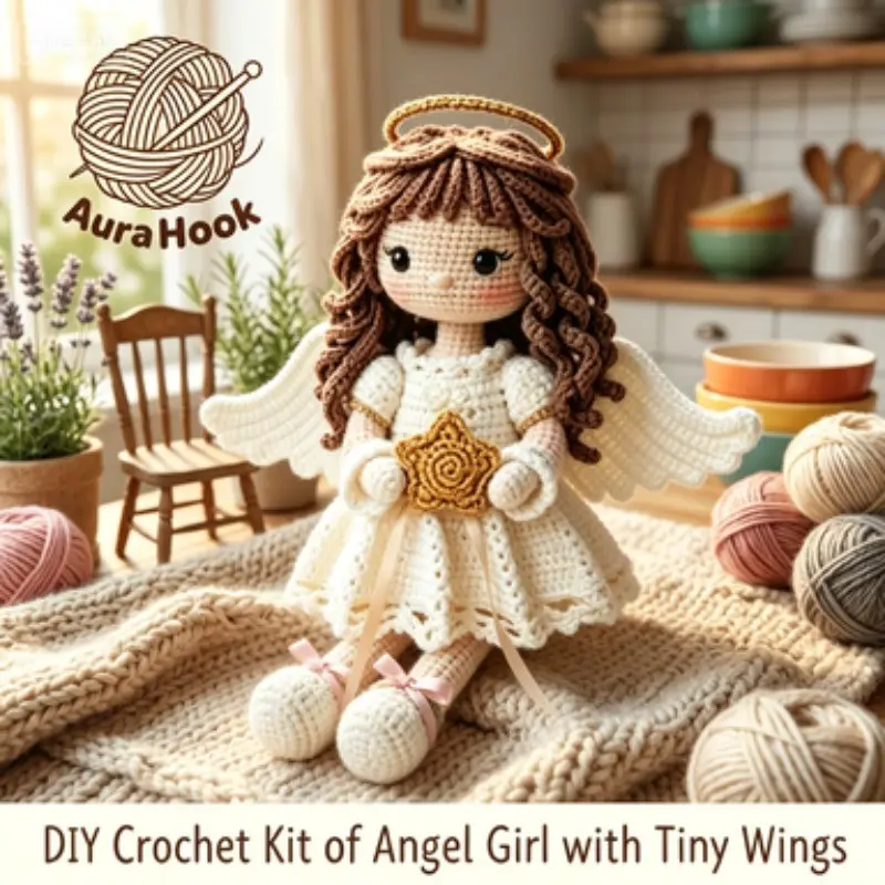 DIY Crochet Angel Girl with Tiny Wings Craft Kit Suitable for Adults - Complete Crochet Set with Step-by-Step Tutorials, English Manual & Yarn for Handmade Gifts (No Chemicals, All- Amigurumi Project for Christmas, New Year Presents)