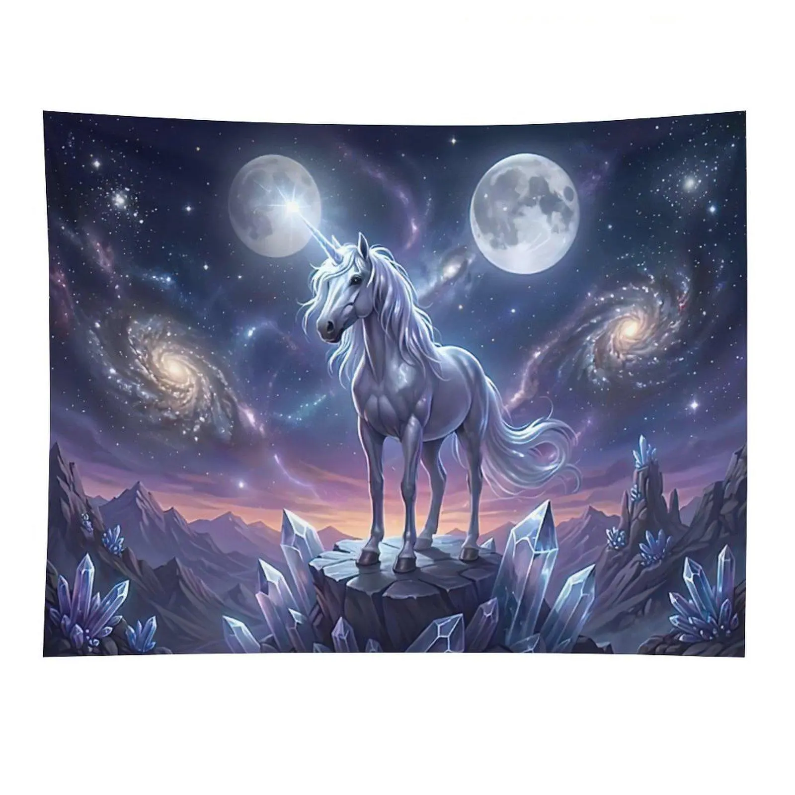 Cosmic Unicorn Moon Crystal Tapestry Fantasy Galaxy Wall Hanging Decor