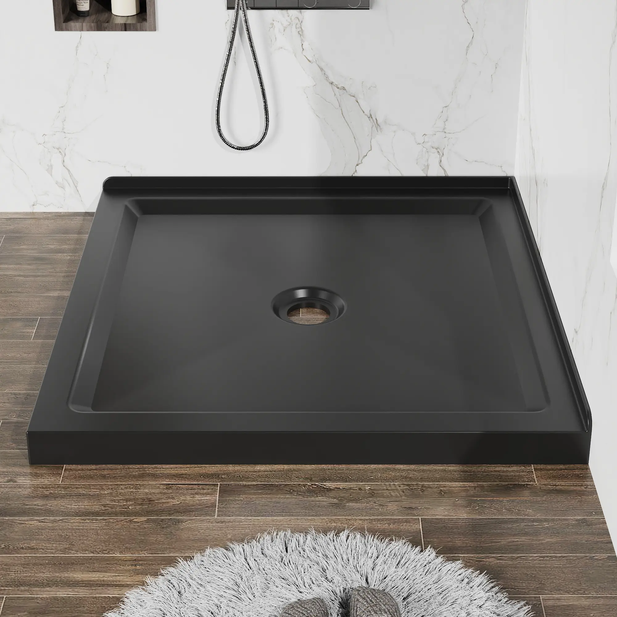 Modern Corner Shower Basin 36x36 | Sleek Double Threshold Design | Matte Black or Classic White | Easy DIY Install