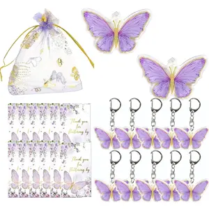 36pcs/12set Acrylic Butterfly Keychain Gift Set, 12pcs Butterfly Keychains, Butterfly Theme Bags, Thank You Tags, Party Favors