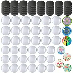 100pcs Refrigerator Craft Glass Round Magnets, Includes 50pcs Glass Stickers and 50pcs Fixing Stickers, Glass Round Magnets for Refrigerator Crafts, Decorative Magnets, Decorative Fridge Magnets, Refrigerator Magnets for Kitchen, Office