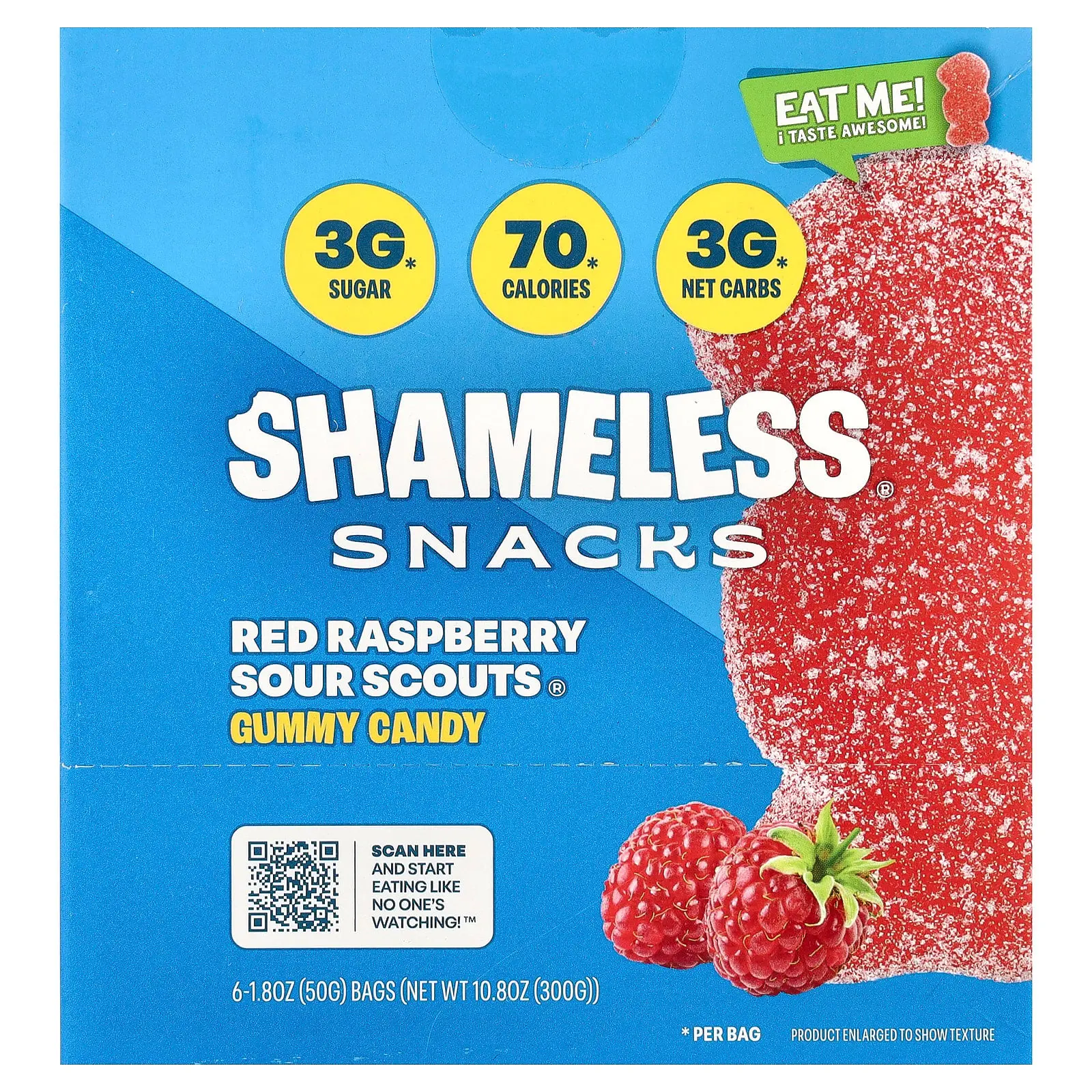 Shameless Snacks Gummy Candy, Red Raspberry Sour Scouts®, 6 Bags, 1.8 oz (50 g) Each Shameless Snacks Gummy Candy, Red Raspberry Sour Scouts®, 6 Bags, 1.8 oz (50 g) Each