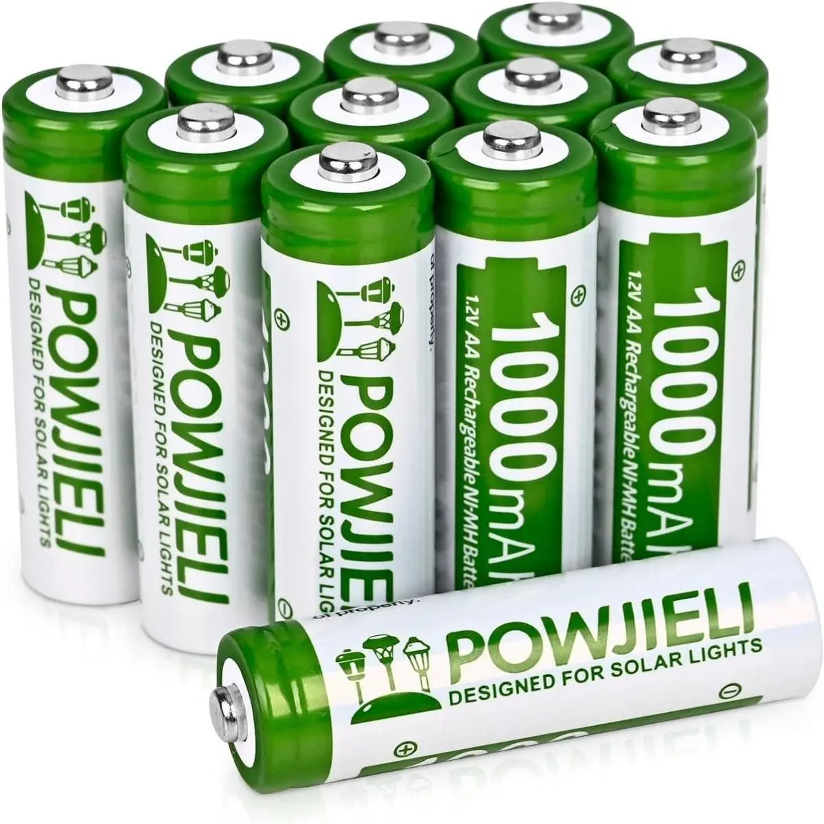 Ni-MH Rechargeable AA Batteries,1.2V 1000mAh High Capacity Pre-Charged Double A Solar Battery for Garden Landscaping Solar Lights, String Lights, Sidewalk Pathway Lights (Pack of 12)