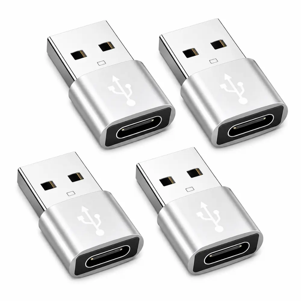 USB C Female to USB Male Adapter [4-Pack], Type C to USB A Charger Cable Converter, Compatible with iPhone 11 12 13 14 15 16 Plus Pro Max,iPad Pro Air 4 Mini 6,Samsung Galaxy S24 S23,Pixel