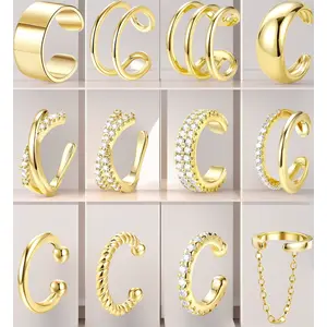 12Pcs 14K Gold Plated Ear Cuff Set - Non Piercing, Adjustable Clip-On Earrings for Women. Luxury Fake Earrings for Cartilage, Helix, or Lobe, No Holes Needed!