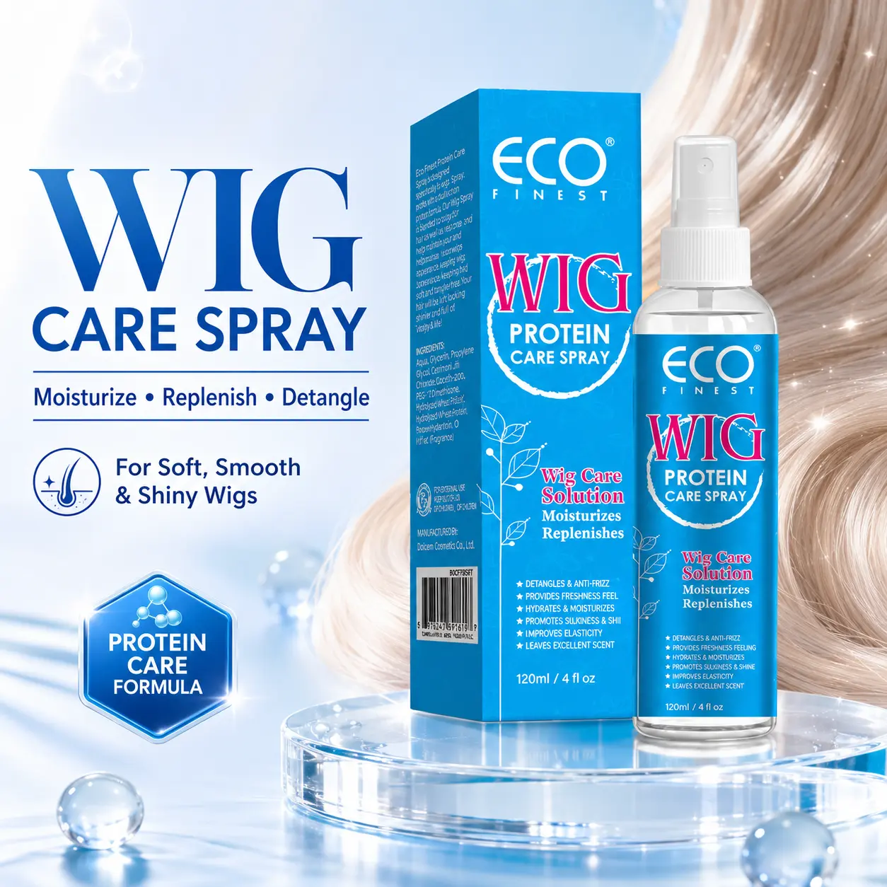 AKban Gentle Scented Wig Hair Care Spray - Haircare Leave-in Treatment for Synthetic & Natural Wigs, Smoothing Anti-Frizz, Hydrating Moisturizer, Cleans & Extends Lifespan