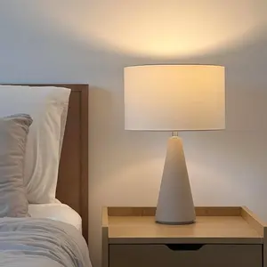 Brightech Nathaniel Mid-Century (Includes LED Light Bulb) Empire Table Lamp Matte Beige Cement