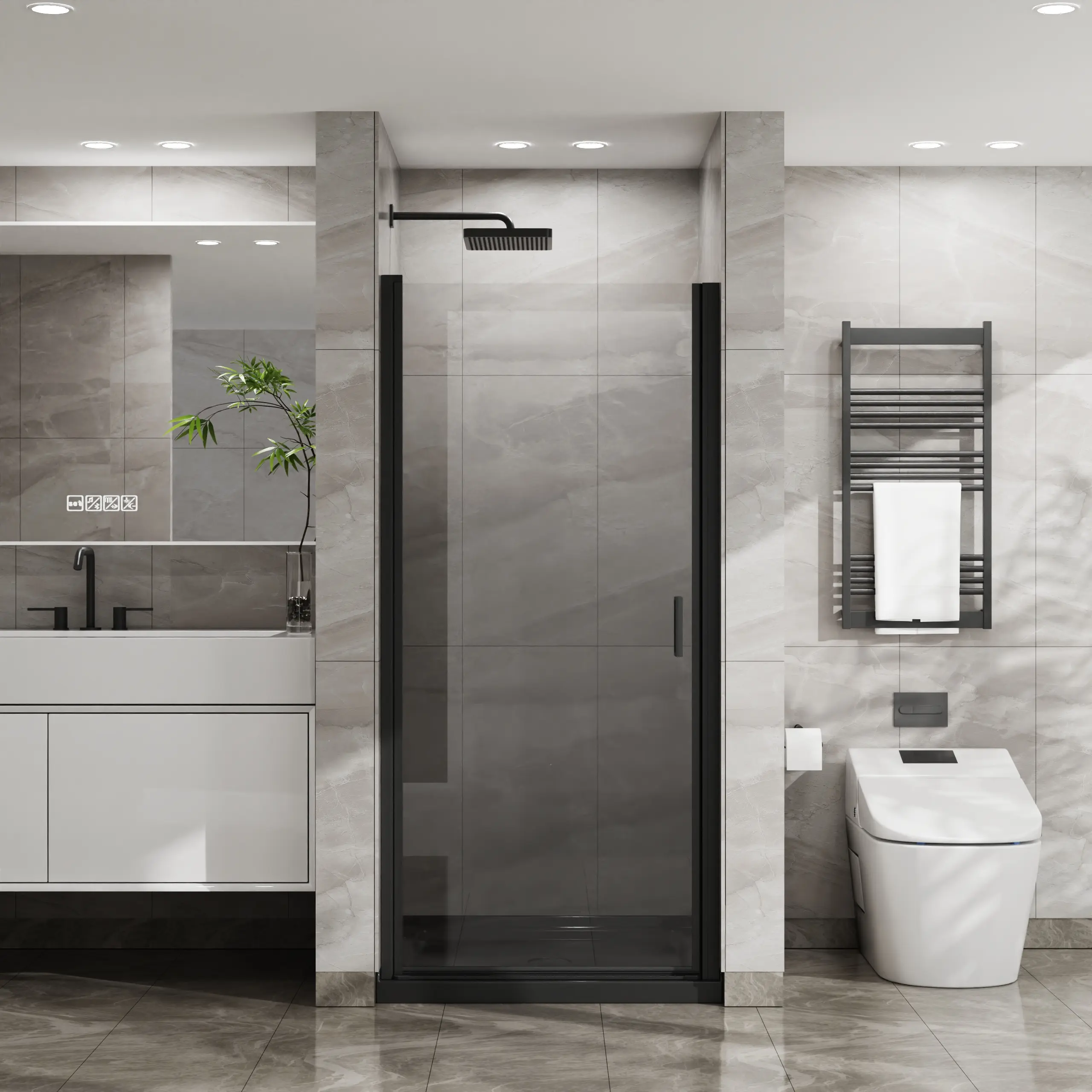 Goodyo 34x72 in Semi-Frameless Pivot Bathroom Shower Door - 1/4" Thick Tempered Glass, Black Heavy-Duty Aluminum Unit, 180° Pivot System, 90° Door Stopper, Adjustable Dual Seal Strips, Magnetic Closures, Waterproof, Easy to Adjust, Smooth Swing